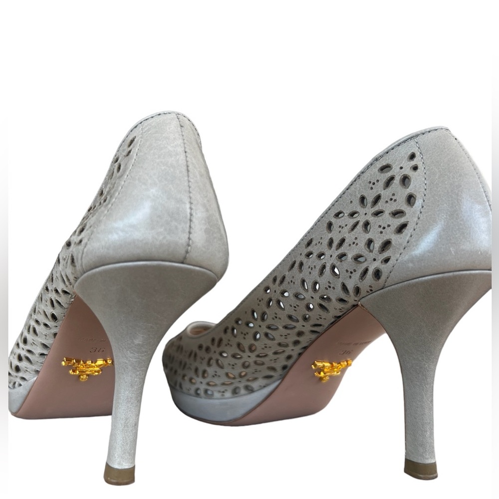 Prada Milano Decolte Powder Perforated Heels Pumps - Picture 6 of 12